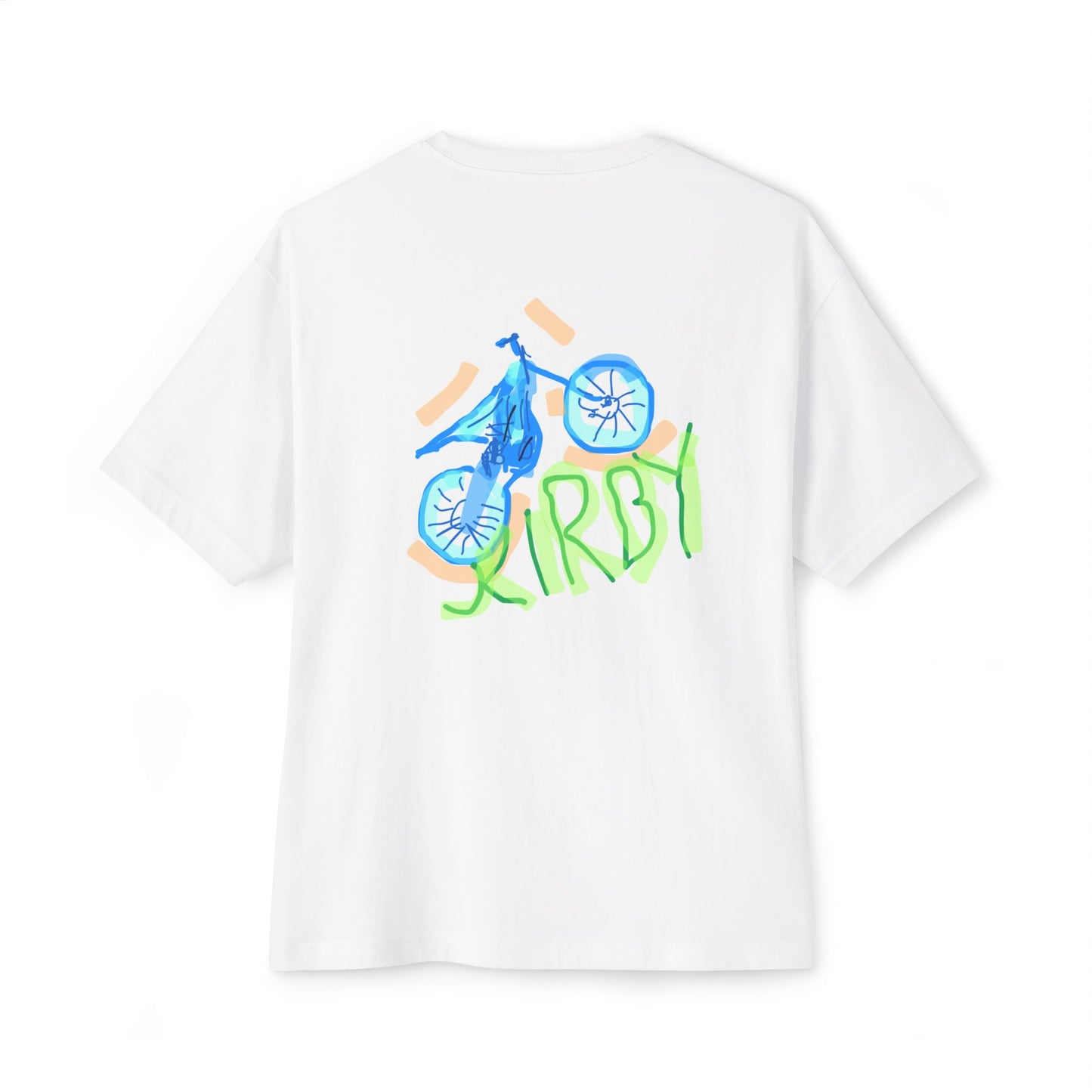 Boxy Tee — Hand-Drawn Bike Graphic “KIRBY” Back Print, Casual Oversized Streetwear